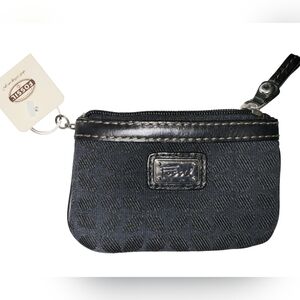 Fossil Brown Canvas Coin & ID Holder With Leather Trim  /  Key Ring /  NWT